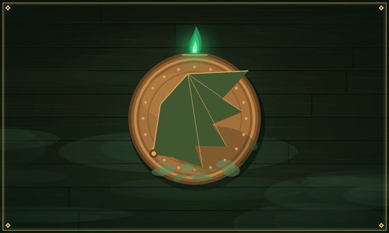 Selo de bronze do Benfeitor com uma chama esmeralda e a asa do Dragão Verde.