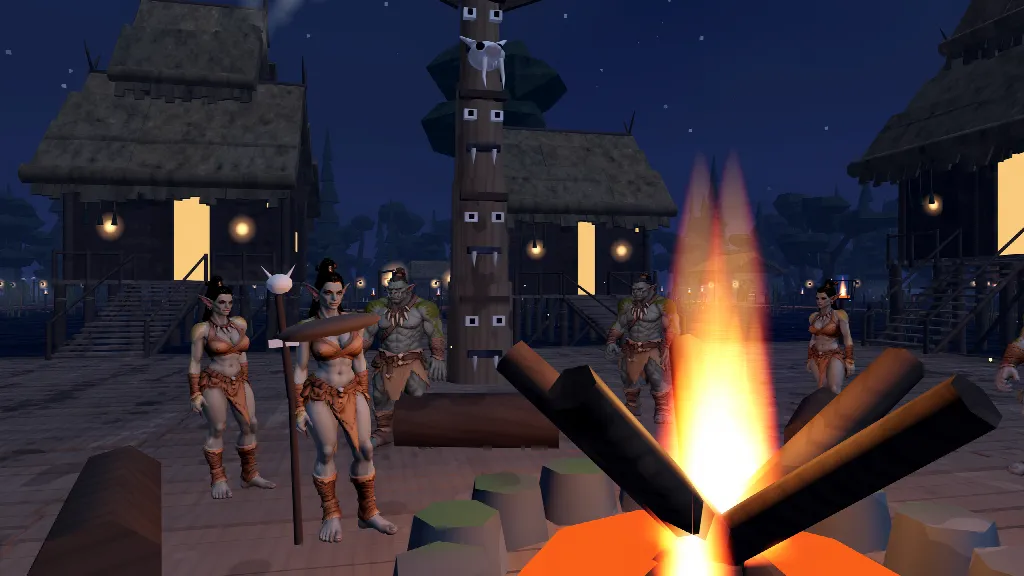 Ulga junto ao fogo do Totem, à noite, com os novos Juramentados em volta